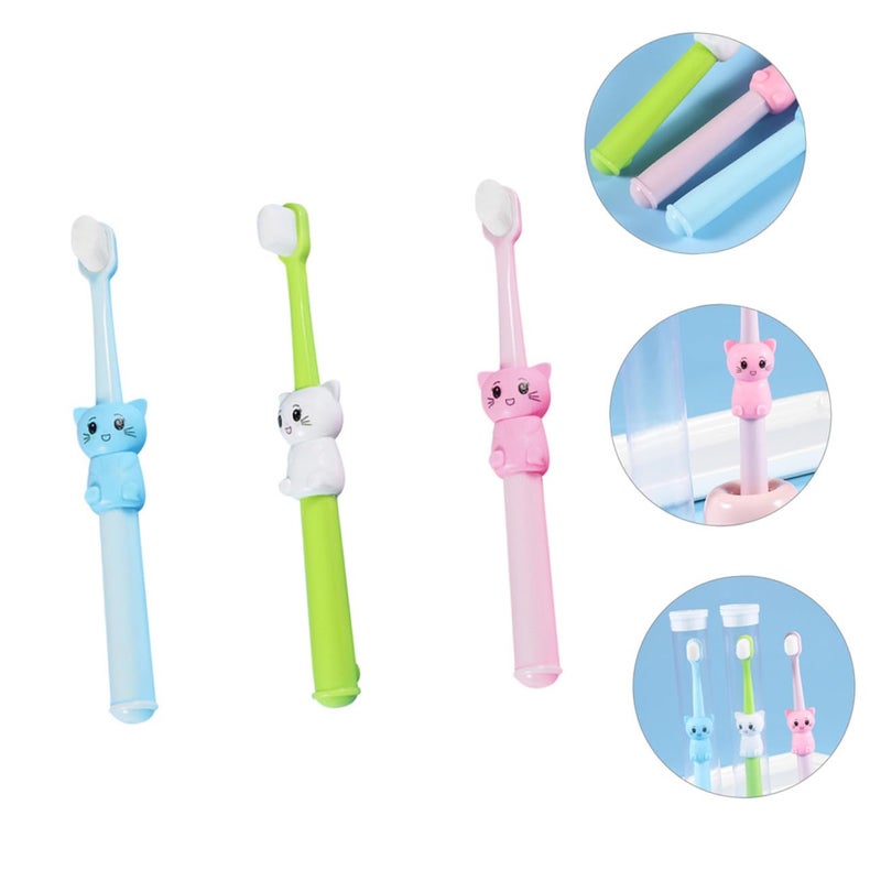 Soft Bristle Toothbrush Set 3Pcs Cartoon Cat Design Gentle For Enamel Protection - Image 3