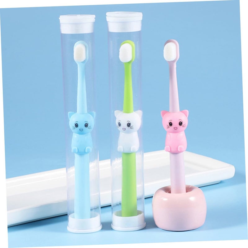Soft Bristle Toothbrush Set 3Pcs Cartoon Cat Design Gentle For Enamel Protection - Image 5