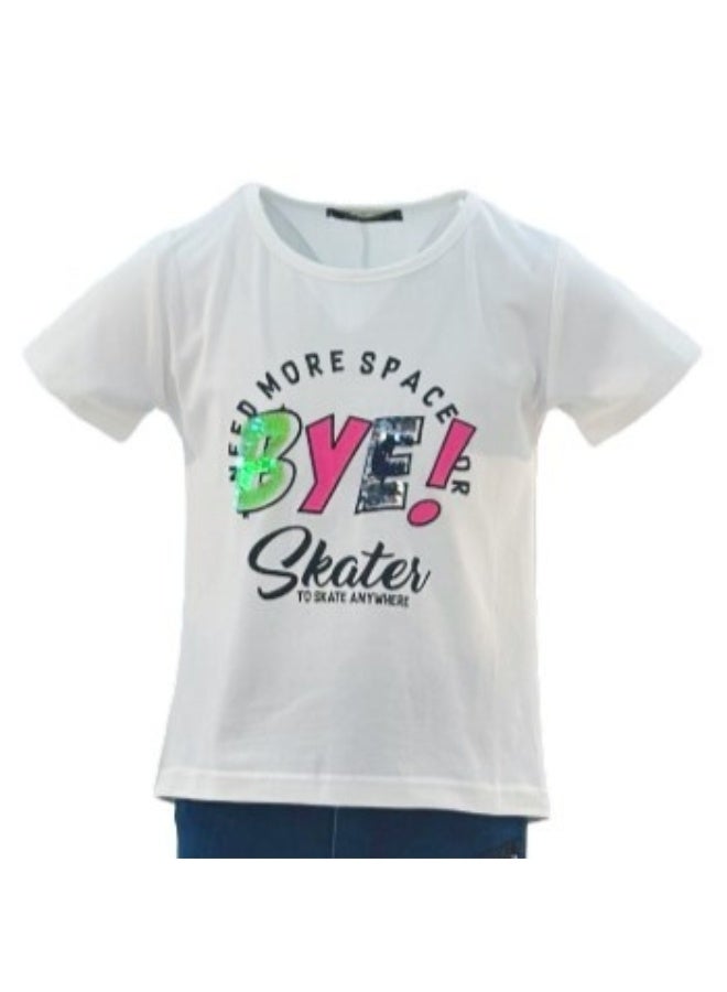 جوانا تي شيرت فتيات برقبة دائرية وأكمام قصيرة بطبعة "أحتاج إلى مساحة أكبر، وداعاً! متزلجة للتزلج في أي مكان" - أبيض - 4 سنوات - Image 4