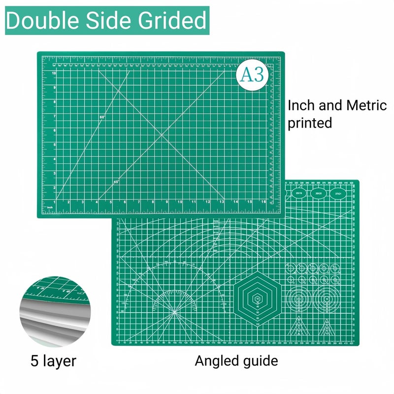 AMASEWART 45mm Rotary Cutter and Mat Set, Fabric Cutter Wheel and 12x18 Inch Self Healing Sewing Cutting Mat, Fabric Rotary Cutter with 5pcs Rotary Blades for Quilting Patchworking Crafts, Turquoise - Image 3