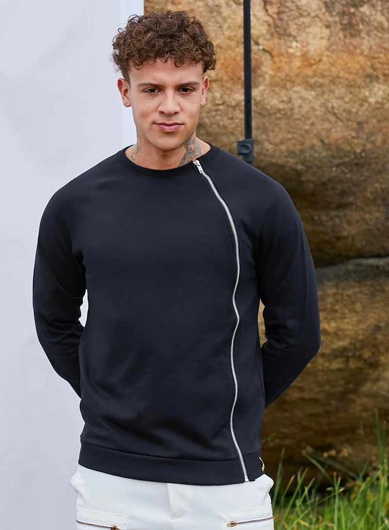 كامبوس سوترا سويت شيرت رجالي أسود بسحاب غير متماثل