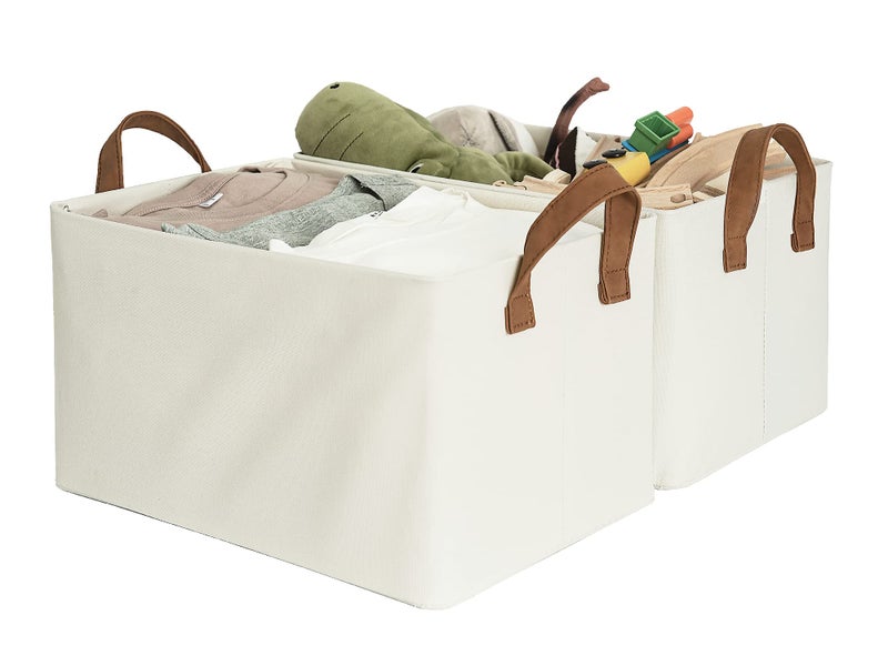 StorageWorks Large Storage Bins  Fabric Storage Bins for Shelves  Storage Baskets with Metal Frame  Closet Baskets and Bins with Handles  Beige  2-Pack