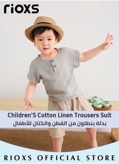 RIOXS 2PCS T-Shirt and Pants Set, Short Sleeved Cotton Shirt and Linen-cotton Pants, Fashionable Outfit for Toddlers, Comfortable Skin-friendly Summer Suit for Kids, Suitable for Daily Wear, Home Wear or Photography Dressing  - Image 3