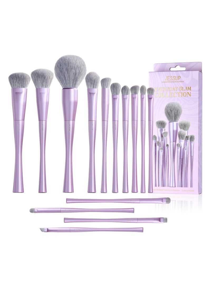Jessup Makeup Brushes Set Professional 14pcs Vegan Make Up Brushes, Foundation Eyeshadow Concealer Contour Powder Blush Blending Eyeliner Brush, Premium Synthetic Fiber, Luxury Purple T512 - Image 1