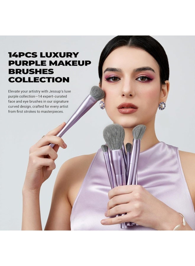 Jessup Makeup Brushes Set Professional 14pcs Vegan Make Up Brushes, Foundation Eyeshadow Concealer Contour Powder Blush Blending Eyeliner Brush, Premium Synthetic Fiber, Luxury Purple T512 - Image 2