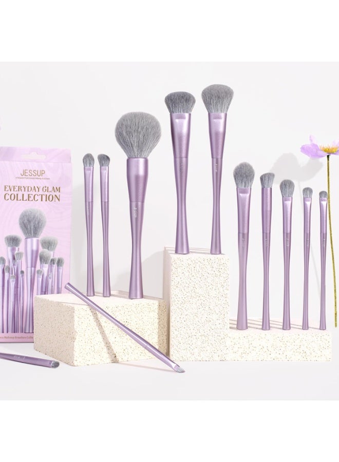 Jessup Makeup Brushes Set Professional 14pcs Vegan Make Up Brushes, Foundation Eyeshadow Concealer Contour Powder Blush Blending Eyeliner Brush, Premium Synthetic Fiber, Luxury Purple T512 - Image 3