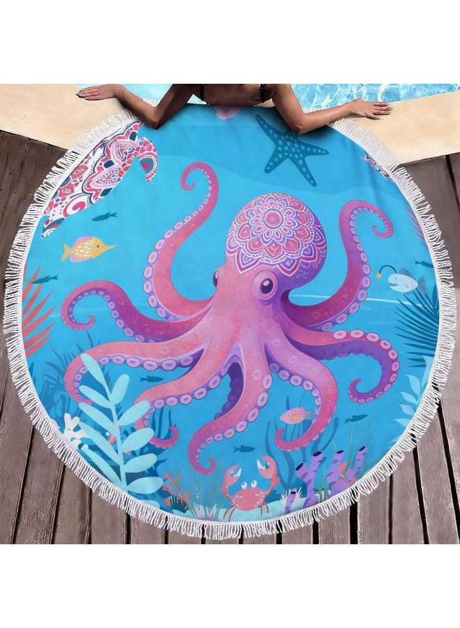 Oversized Diameter Marine Life Microfiber Round Fringe Beach Towel Bath Towel Round Fringe Beach