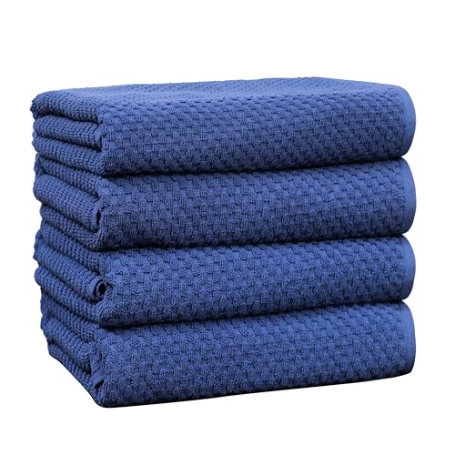 COTTON CRAFT Waffle Bath Towel Set of 4 Luxury Euro Spa Waffle Weave Towels 100 Ringspun Cotton Super Absorbent Quick Dry Bath Towel Set Oversized 30 inches x 56 inches Blue - Image 1