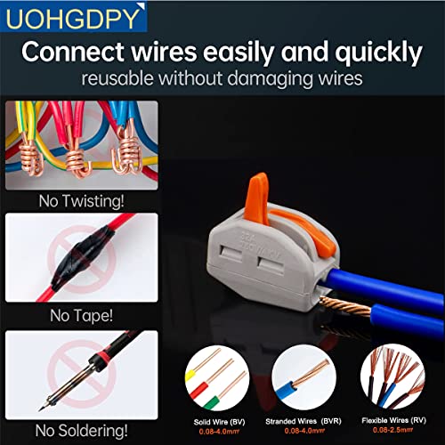UOHGDPY Lever Wire Connectors,120PCS Wire Connector Assortment Pack Compact Splicing Connector Kit for Electrical Wires Solid Stranded Flexible Wires, 2 Port, 3 Port, 4 Port,5 Port - Image 3