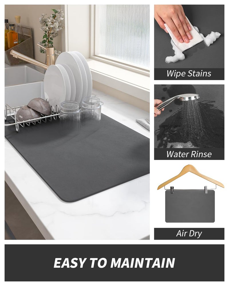 AMOAMI Dish Drying Mat for Kitchen Counter-Coffee Mat Bar Accessories, Hide Stain, Rubber Backed, Absorbent, Fit Under Coffee Maker, Espresso Machine, Pot, Dish Rack, 12"x19", Dark Grey - Image 4
