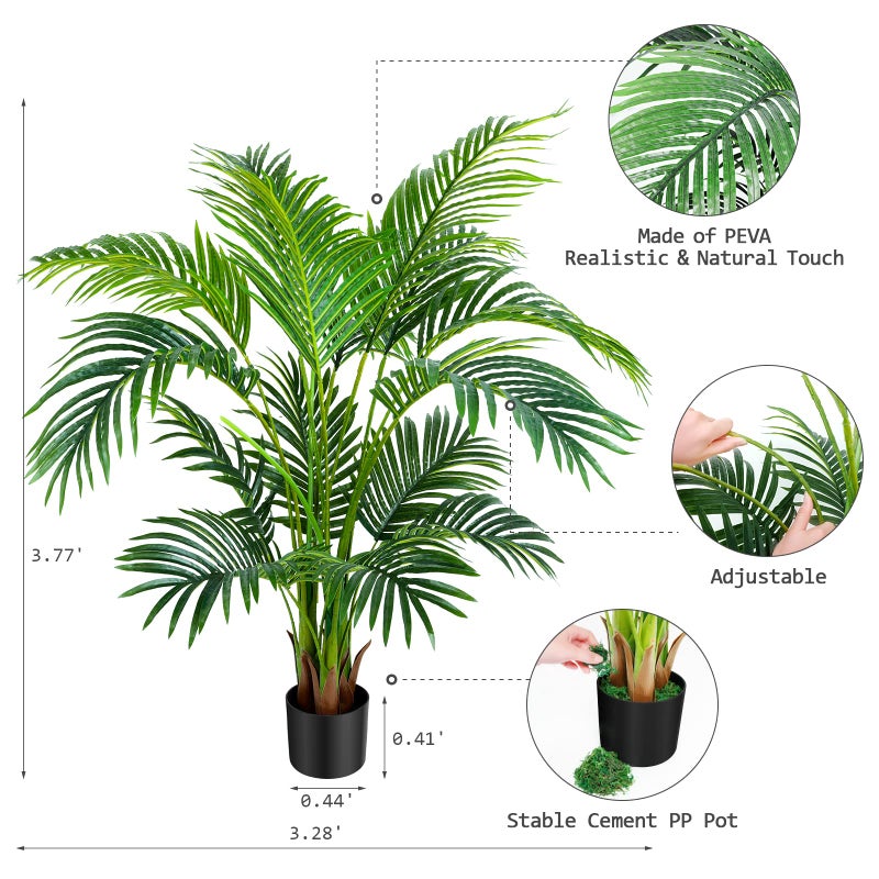Worth Garden 4ft Artificial Areca Palm Plant 2 Packs in Pot, Fake Cane Palm Silk Tree Indoor Outdoor, Dypsis Lutescens, 47in Lifelike Faux Silk Plant Home Decor, Two Linen Bags Included - Image 5