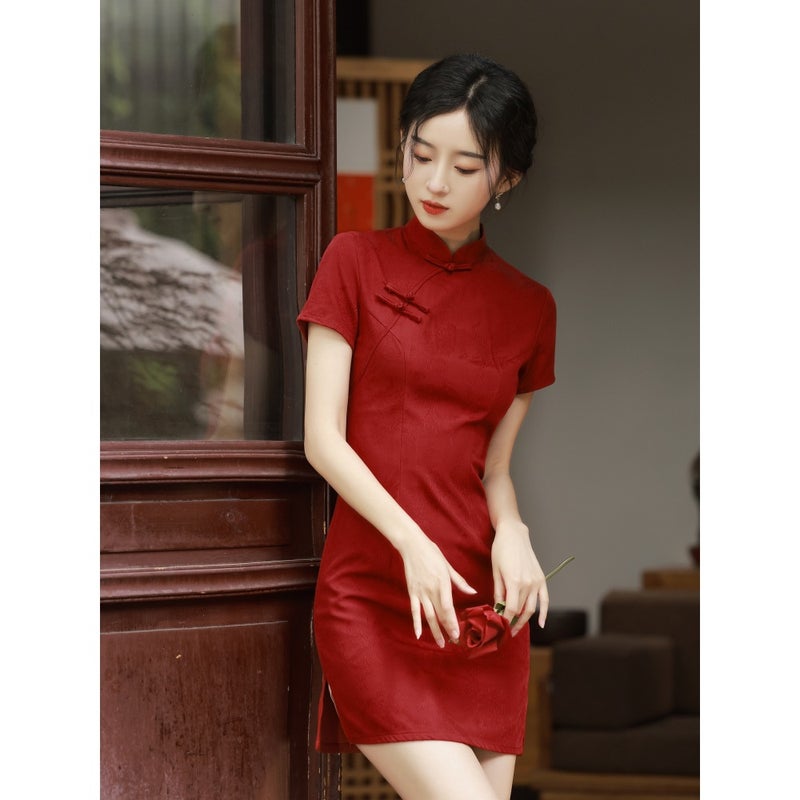 Chinese-Style Red Modified Cheongsam Model 2025 Young Girl'S Success In College Entrance Examination For Small People - Image 2