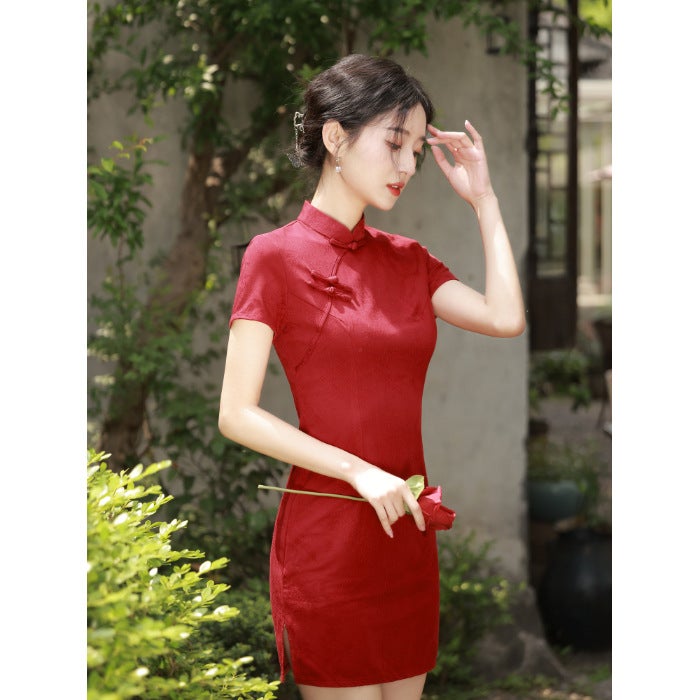Chinese-Style Red Modified Cheongsam Model 2025 Young Girl'S Success In College Entrance Examination For Small People - Image 1