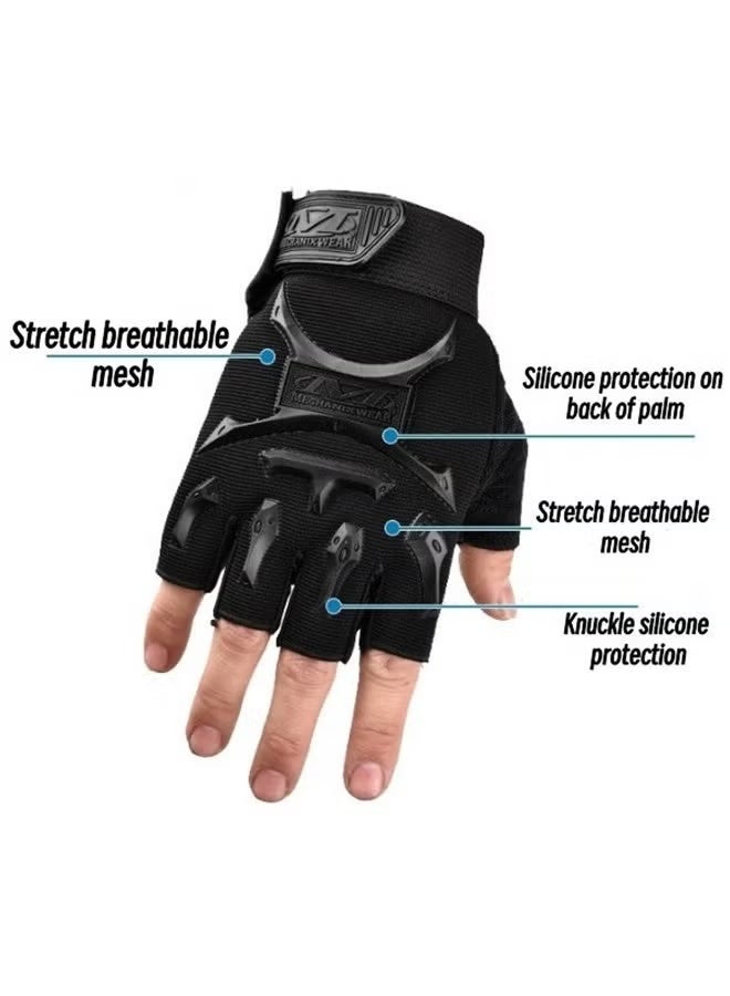 2-Piece Half Finger Protective Gloves Motorcycle Anti-Slip Racing Gloves Touch Screen for BMX ATV MTB Riding Motorcycle Racing Cycling Road Racing Bicycle Climbing Cross Country Hiking Outdoor Sports - Image 3