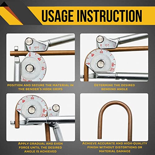 Flexzion Manual Aluminum Tubing Bender - 1/2 Inch OD Tube and Pipe Bender for HVAC Refrigeration, Aluminum, Brass, and Soft Copper Pipe Bender Tool with Wide Hook Grip up to 180-Degree Bending - Image 5