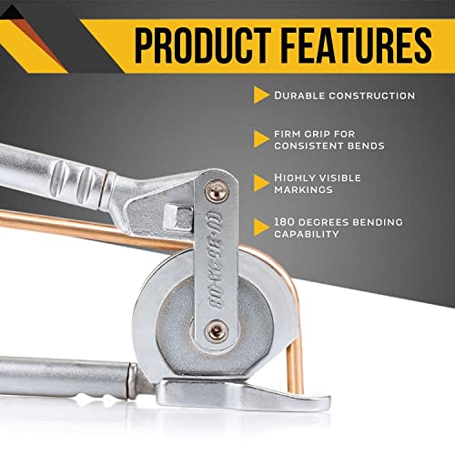 Flexzion Manual Aluminum Tubing Bender - 1/2 Inch OD Tube and Pipe Bender for HVAC Refrigeration, Aluminum, Brass, and Soft Copper Pipe Bender Tool with Wide Hook Grip up to 180-Degree Bending - Image 3