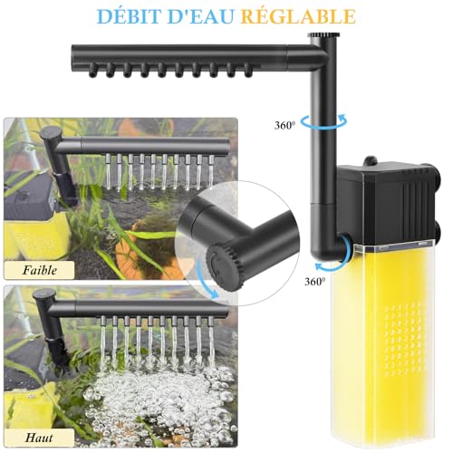 FEDOUR 10W 15W 20W Aquarium Submersible Filter, Quiet Fish Tank Internal Filter with Spray Bar, Powerful Aquarium Filter for 5-80 Gallon Tank (10W for 5-30Gallon) - Image 3