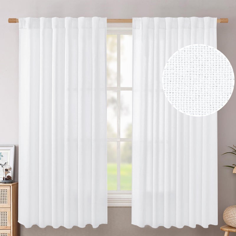 BGment بئسة الستائر البيضاء البيضاء 63 بوصة الطول 2 لوحات قضيب الجيب الستائر النافذة البيضاء ترشيح الضوء لغرفة المعيش - Image 1