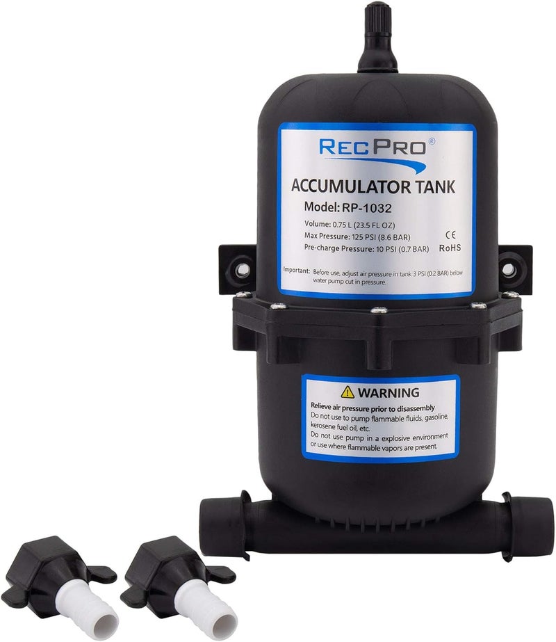 RecPro RV Accumulator Tank with Barbed Fittings - 0.75L Capacity - Image 1