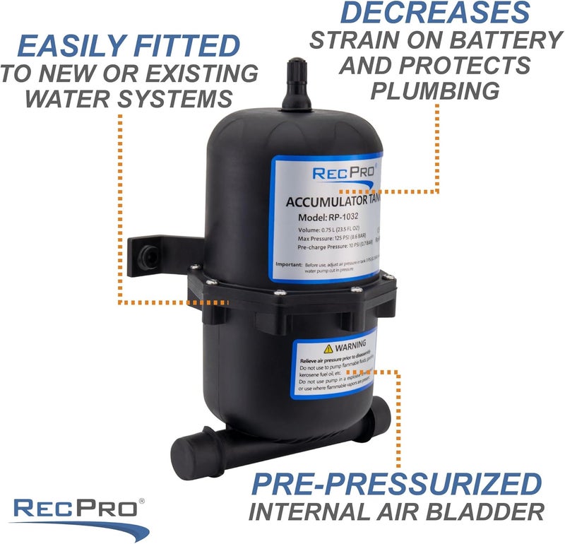 RecPro RV Accumulator Tank with Barbed Fittings - 0.75L Capacity - Image 5
