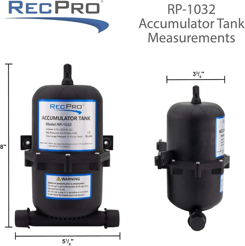 RecPro RV Accumulator Tank with Barbed Fittings - 0.75L Capacity - Image 3