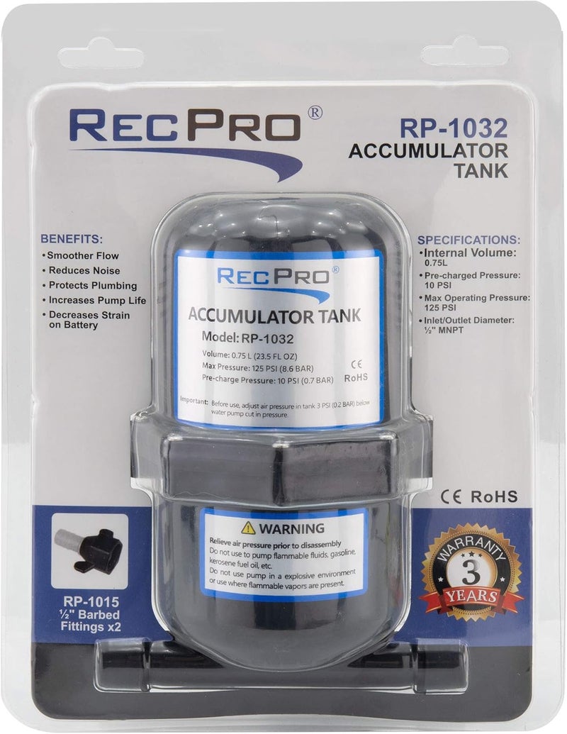 RecPro RV Accumulator Tank with Barbed Fittings - 0.75L Capacity - Image 2