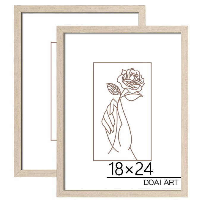 18X24 POSTER FRAME 2 PACK IN OAK WOODGRAIN COLOR 18 X 24 PICTURE FRAMES FOR HORIZONTAL OR VERTICAL WALL MOUNTING SCRATCHPROOF SAFE AND ARTISTIC LARGE PHOTO FRAME WALL ART