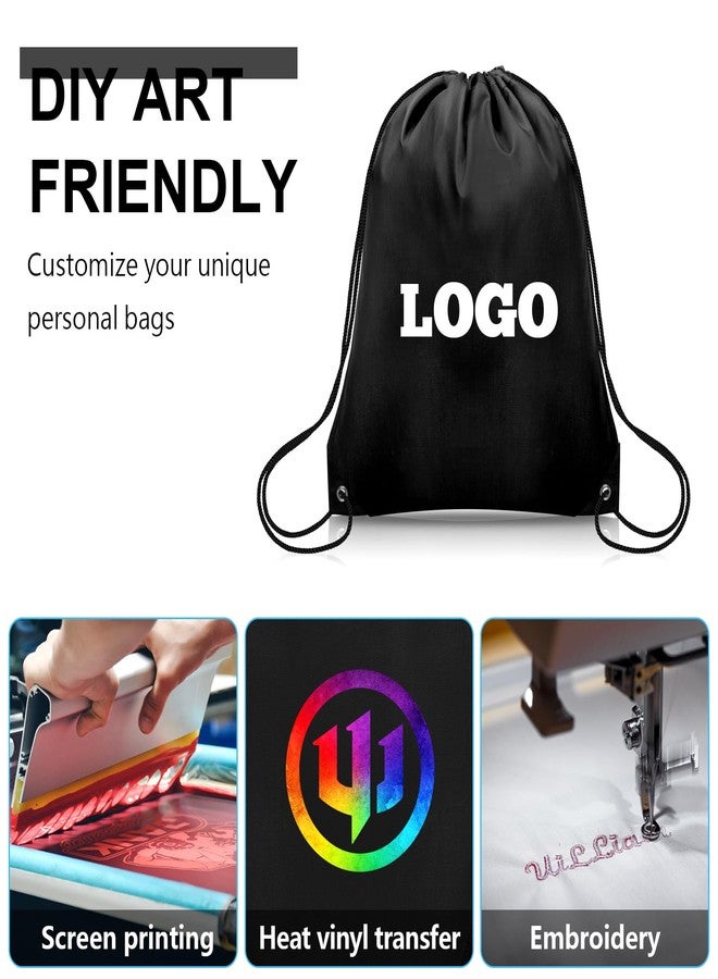 Grneric 50Pcs Drawstring Backpack Bulk Cinch Bag, Drawstring Bags Polyester for Gym Sports Beach Party Trip (Black) - Image 2