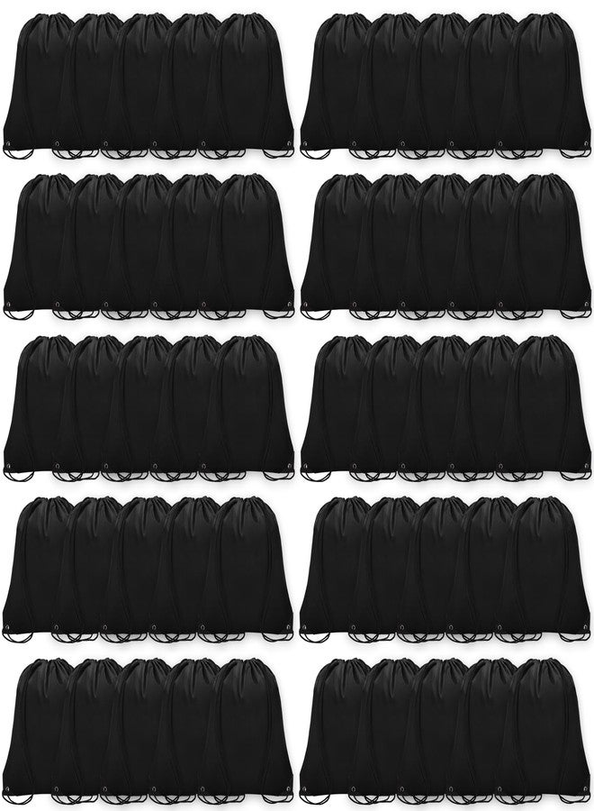 Grneric 50Pcs Drawstring Backpack Bulk Cinch Bag, Drawstring Bags Polyester for Gym Sports Beach Party Trip (Black) - Image 1