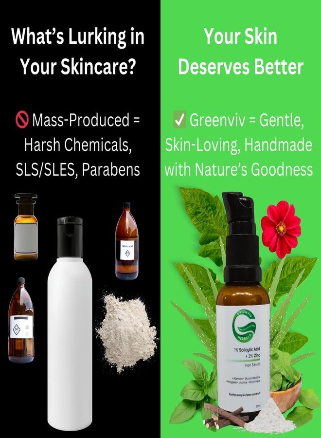 Greenviv 1% Salicylic Acid + 2% Zinc Anti-Dandruff Hair Serum | With Allantoin & Fenugreek | Reduces Dandruff, Soothes Scalp Irritation & Controls Sebum | 30 ml - Image 3