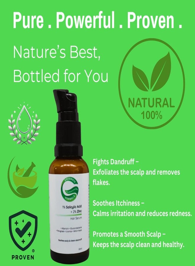 Greenviv 1% Salicylic Acid + 2% Zinc Anti-Dandruff Hair Serum | With Allantoin & Fenugreek | Reduces Dandruff, Soothes Scalp Irritation & Controls Sebum | 30 ml - Image 2