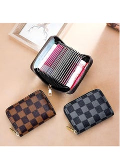 KASTWAVE 2 Piece Credit Card Holder, Tartan Leather Passcase Wallet for Cards & Notes, Keychain, Zipper Case Organ Style Portable Business Card Case Wallet for Womens and Mens  - Image 2