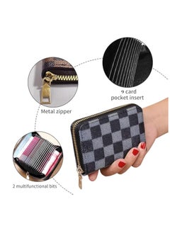 KASTWAVE 2 Piece Credit Card Holder, Tartan Leather Passcase Wallet for Cards & Notes, Keychain, Zipper Case Organ Style Portable Business Card Case Wallet for Womens and Mens  - Image 4