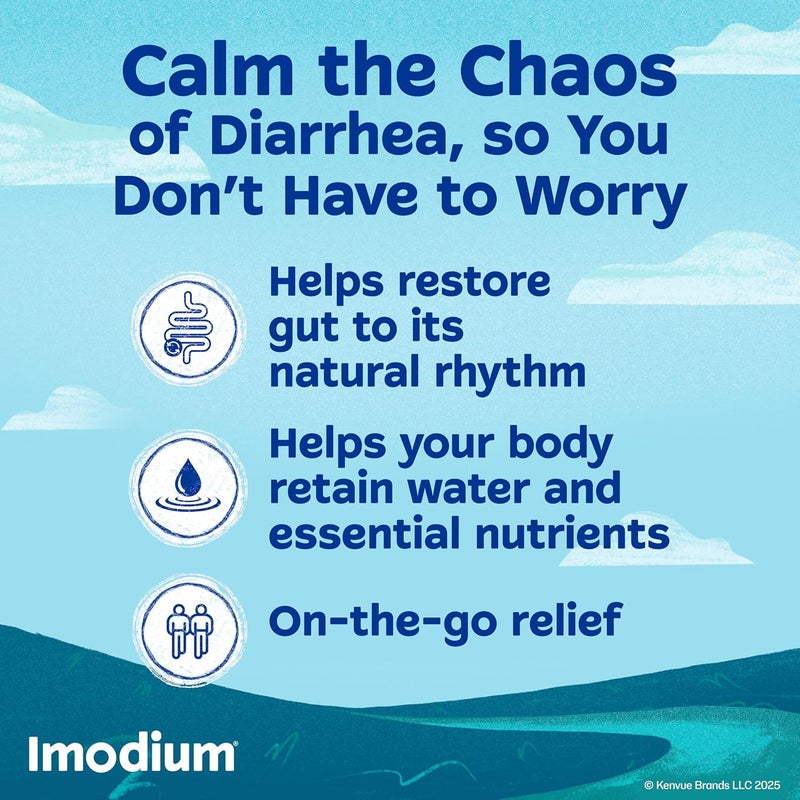 IMODIUM دواء أ-دي المضاد للإسهال كبسولات لينة تحتوي على 2 ملغ من لوبيراميد هيدروكلوريد لكل كبسولة، تخفيف الإسهال للمساعدة في السيطرة على الأعراض الناتجة عن الإسهال الحاد، النشط وإسهال المسافرين، 24 حبة. - Image 3