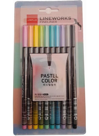 lineplus Lineworks Fineliner Pastel 10 Color Pen Set 0.5mm 1 Pack 10 Color Felt Tip Pen  - Image 1