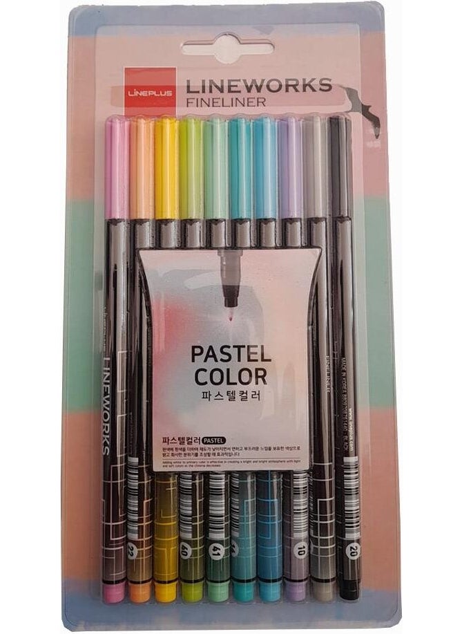 lineplus - Lineworks Fineliner Pastel 10 Color Pen Set 0.5mm 1 Pack 10 Color Felt Tip Pen - Image 1