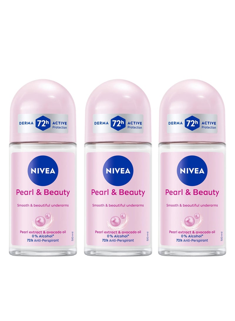 Nivea Pack Of 3 Nivea Pearl And Beauty Antiperspirant Roll On Deodorant 50 Ml - Image 1