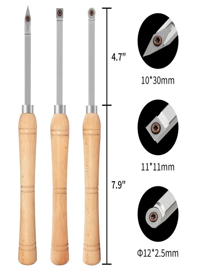 DEEFIINE 3CPS Carbide Tip Wood Lathe Turning ToolS,MINI-SIZE WOOD TURNING TOOLS FOR LATHE SET(Beech handle) - Image 2