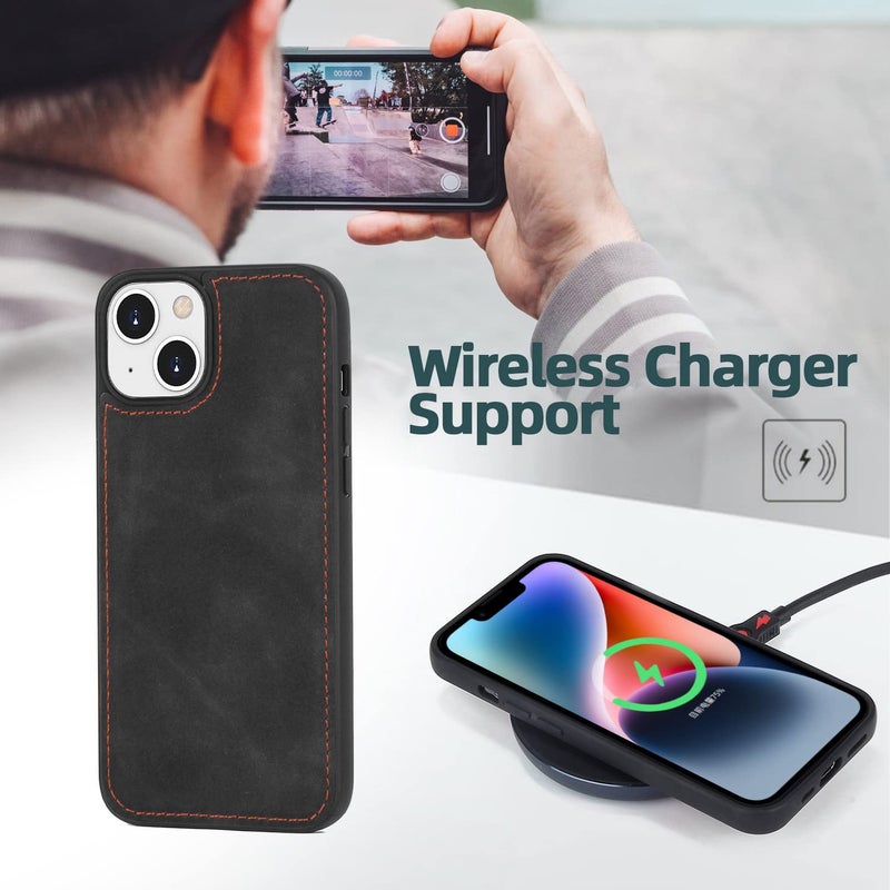 TwoHead for iPhone 13 Wallet Case with Card Holder,Detachable Magnetic Phone Case with Wallet PU Leather Wallet Phone Case for iPhone 13 Case Wallet for Women/Men with Wrist Strap(Black) - Image 5
