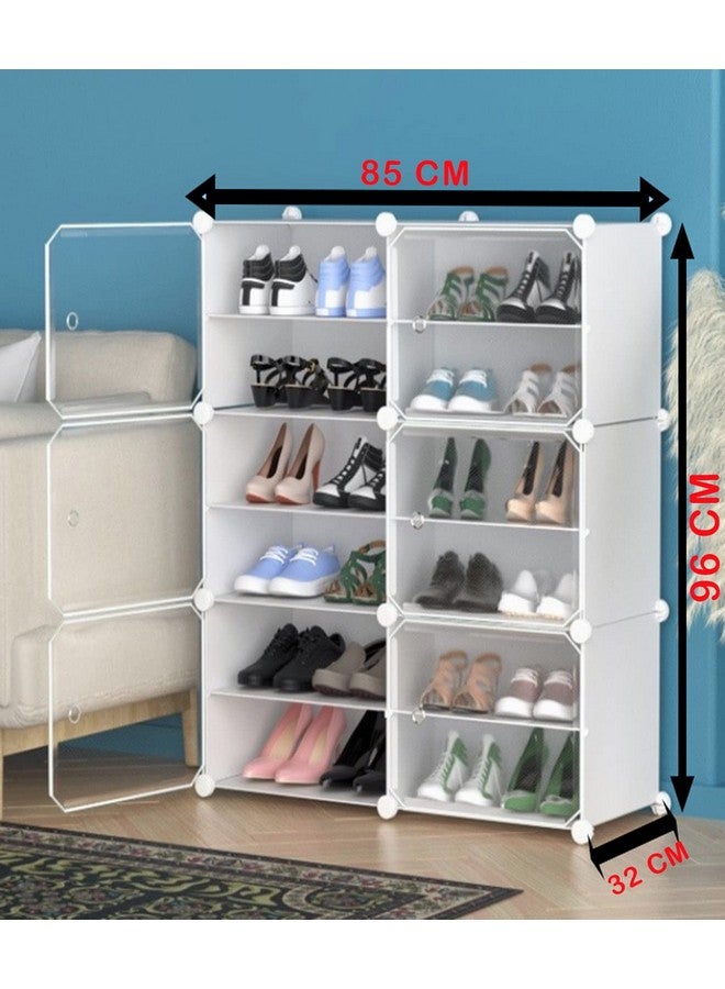 Zemic Plastic Shoe Rack for Home with Door,Adjustable Plastic Shoe Rack for Bedroom/Outdoor Waterproof,Multi-Purpose Shoe Organizer,High-Density PP Frame for Stability (12-SHELF-6-DOOR, White) - Image 2