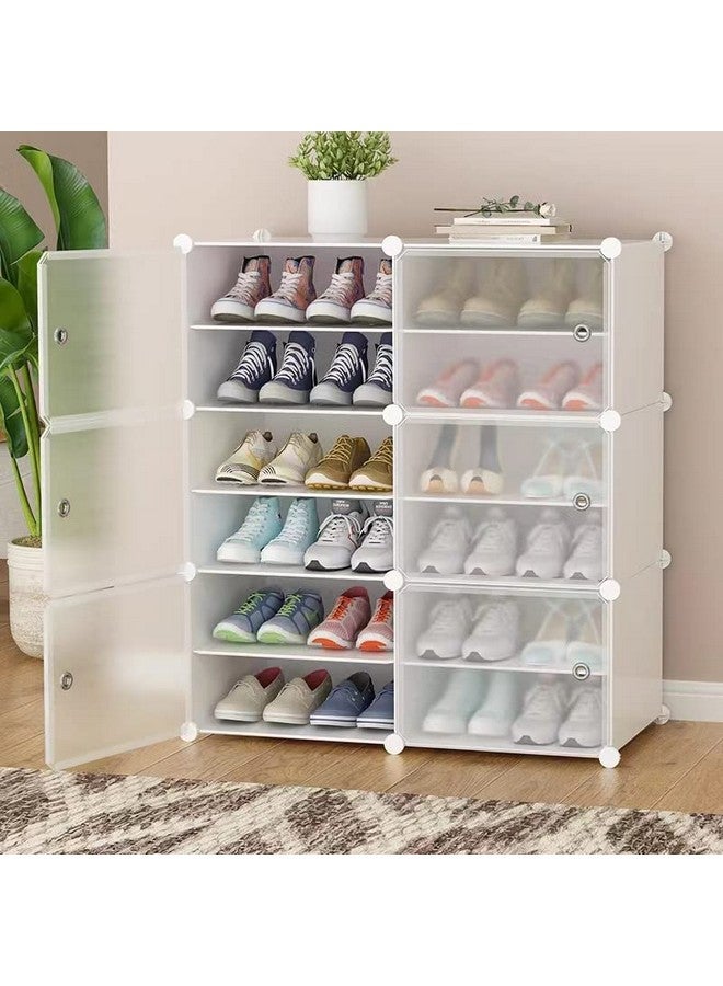 Zemic Plastic Shoe Rack for Home with Door,Adjustable Plastic Shoe Rack for Bedroom/Outdoor Waterproof,Multi-Purpose Shoe Organizer,High-Density PP Frame for Stability (12-SHELF-6-DOOR, White) - Image 1