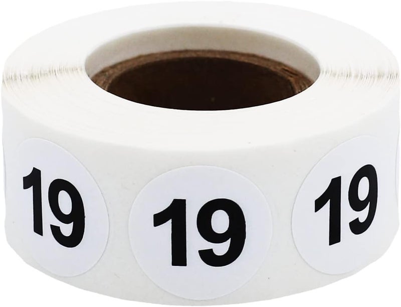 InStockLabels.com White with Black Number 19 Circle Dot Stickers, 3/4 Inch Round, 500 Labels on a Roll for Organization and Inventory - Semi-Gloss Finish - Made in The USA - Image 1