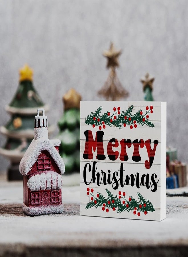 WRSUNT Cute Winter Merry Christmas Tree Wood Box Sign, Retro Farmhouse Christmas Santa Artwork Decor, Wood Square Sign Desk Block Signs Home Shelf Office Decoration 5 x 5 Inches - Image 4