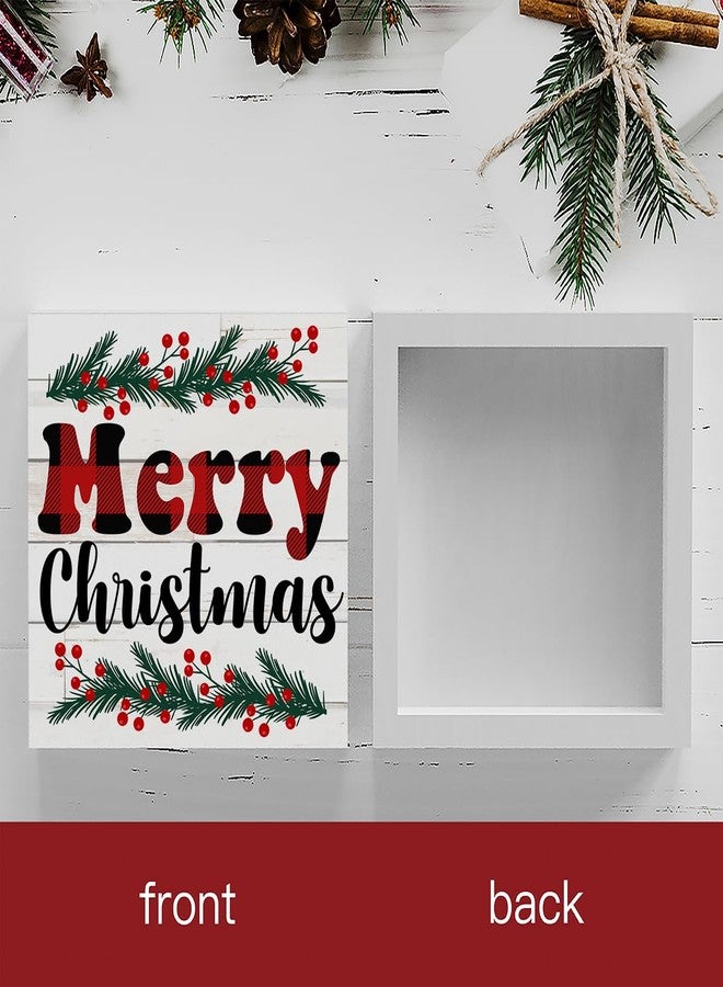 WRSUNT Cute Winter Merry Christmas Tree Wood Box Sign, Retro Farmhouse Christmas Santa Artwork Decor, Wood Square Sign Desk Block Signs Home Shelf Office Decoration 5 x 5 Inches - Image 2