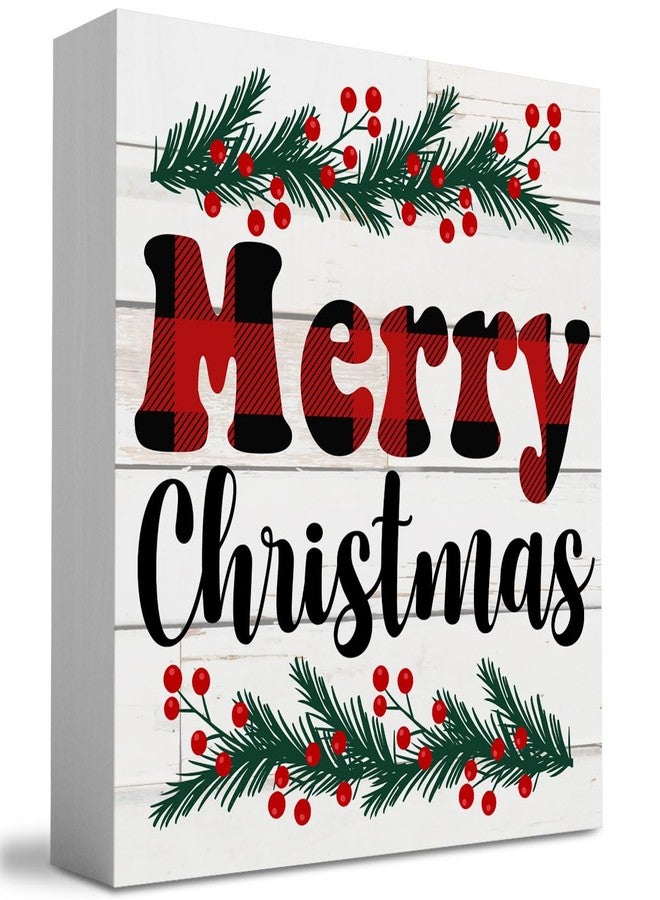 WRSUNT Cute Winter Merry Christmas Tree Wood Box Sign, Retro Farmhouse Christmas Santa Artwork Decor, Wood Square Sign Desk Block Signs Home Shelf Office Decoration 5 x 5 Inches - Image 1