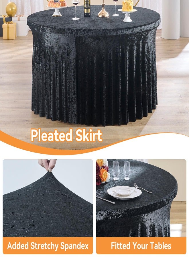 NSSONBEN 2 Pack Black Velvet Round Tablecloth 60 inch, Thick Shiny Velour Stretch Fitted 5ft Round Tablecloths 120 inch, Wrinkle Free Spandex Table Covers with Skirt for Wedding Party Dining Banquet - Image 4
