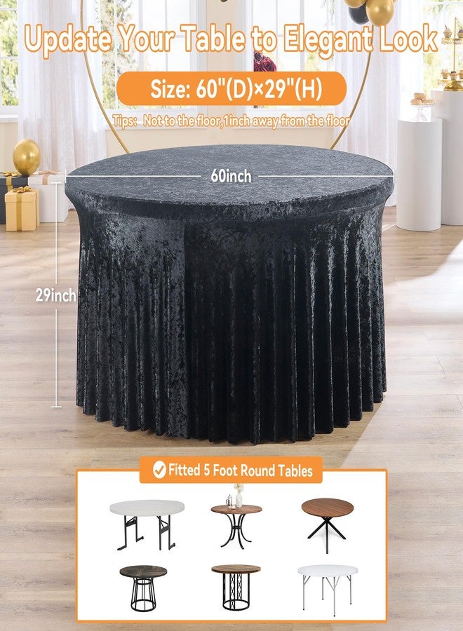 NSSONBEN 2 Pack Black Velvet Round Tablecloth 60 inch, Thick Shiny Velour Stretch Fitted 5ft Round Tablecloths 120 inch, Wrinkle Free Spandex Table Covers with Skirt for Wedding Party Dining Banquet - Image 5