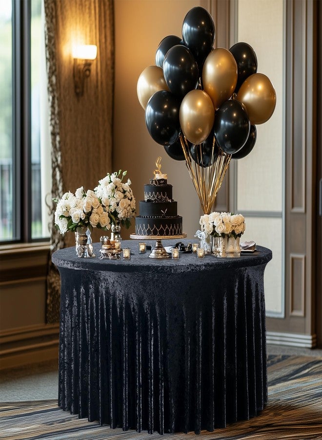 NSSONBEN 2 Pack Black Velvet Round Tablecloth 60 inch, Thick Shiny Velour Stretch Fitted 5ft Round Tablecloths 120 inch, Wrinkle Free Spandex Table Covers with Skirt for Wedding Party Dining Banquet - Image 3