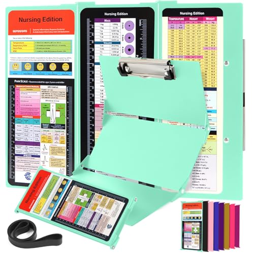 SC Printing World Nursing Clipboard Foldable with Medical Edition Cheat Sheets, 3 Layers Aluminum Foldable Clipboard for Nursing, Notepad for Students, Nursing School Essentials (Mint) - Image 1