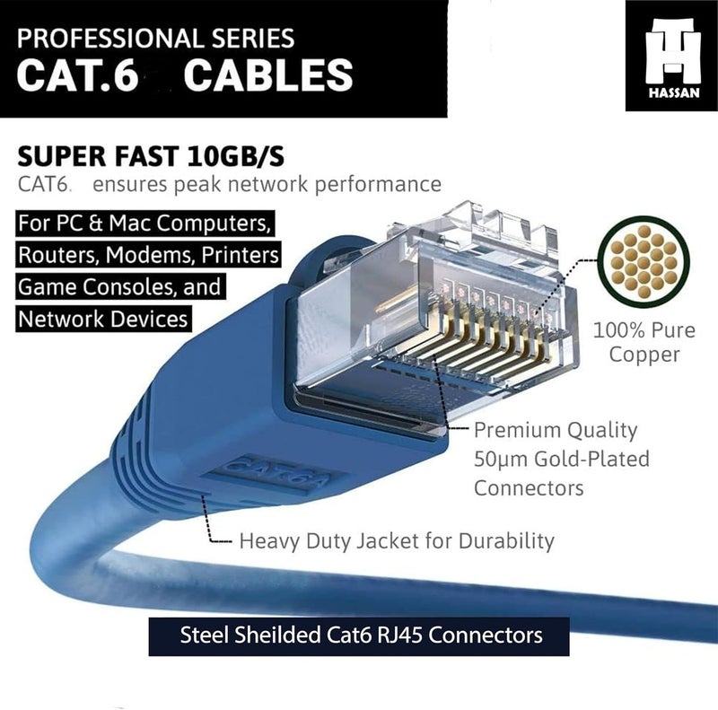 Hassan Cat6 Ethernet Patch Cable | RJ45 High-Speed LAN Cable for Gaming, IP Camera, Router & Networking | 1 Gbps | Gold-Plated Connectors | UAE - Image 3